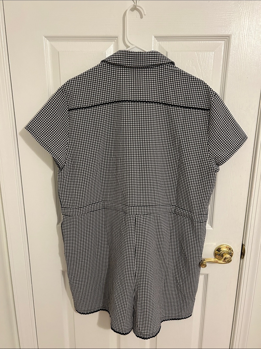 Solid & Striped Estelle Gingham Seersucker Embroidered Trim Romper Size Large - Picture 7 of 11